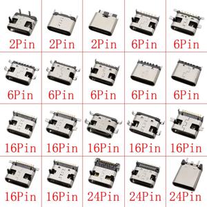 10Pcs USB 유형 C 2/6/16/24 핀 커넥터 여성 잭 충전 포트 SMD SMT PCB 솔더 DIY 수리 USB-C 유형-C 소켓 커넥터