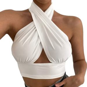 Y2k 홀터 탑 여성 여름 옷 솔리드 컬러 민소매 백 레스 조끼 T 셔츠 2000 년대 미적 의류 streetwear