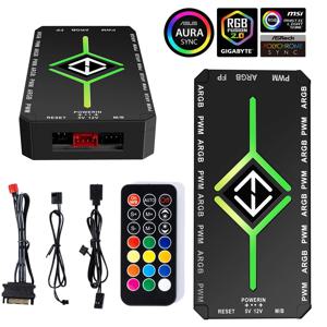 1 ~ 9 포트 3 in 1 4 핀 PWM 자기 흡입 허브(원격 PWM 자기 팬 허브 분배기 포함) PC 케이스용 PWM 및 ARGB 허브 분배기