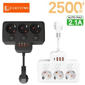 EU 플러그 멀티탭 4개 AC 콘센트 2개 USB 포트 1개 타입-C 포트 두 가지 사양 독립 스위치와 작은 야간 조명 포함