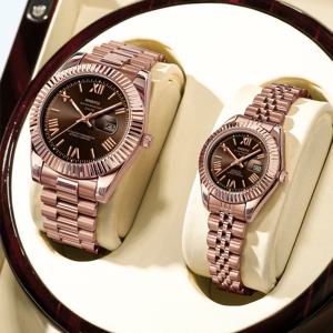 NIBOSI 2pcs 커플 시계 30M 방수 패션 발렌타인 데이 선물 스테인레스 스틸 크리스탈 사랑 시계 남성 여성 쿼츠 시계