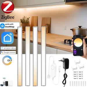 Zigbee LED 캐비닛 라이트 바 키트 30CM 디밍이 가능한 듀얼 화이트 주방 선반 옷장 장식 Tuya App/Google Alexa 용 음성 제어