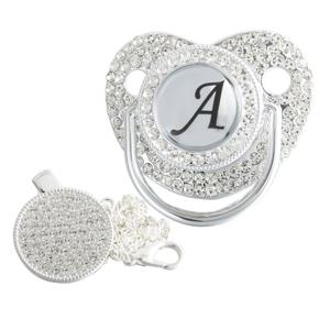 다채로운 보석 BPA 무료 럭셔리 실버 더미 노리개 Chupeta 이유식 젖꼭지와 초기 편지 Siliver 아기 젖꼭지