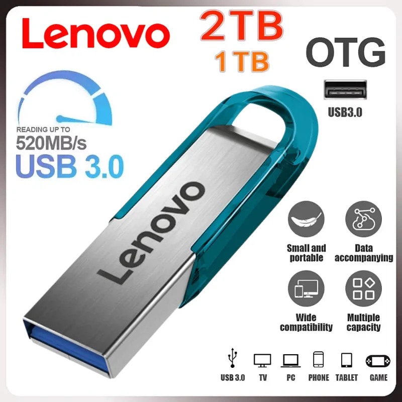 Lenovo USB 플래시 드라이브 2TB 금속 펜 드라이브 USB 3.0 인터페이스 U 디스크 메모리 스틱 512GB 방수 Pendrive 128GB 테이블 PC 용