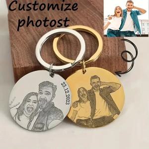 개인화된 새겨진 초상화 열쇠 고리, 남자친구, 여자친구, 가족 및 친구 기념일, 발렌타인을 위한 사진 열쇠고리 선물