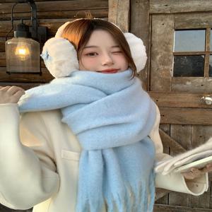 여성용 겨울 스카프 캐시미어 따뜻한 솔리드 파시미나 담요 랩 여성용 두꺼운 부드러운 부파난다 큰 태슬 숄 롱 판초 에샤르프