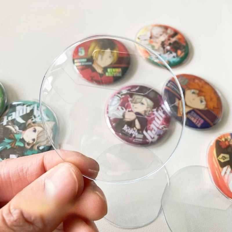10 개/대 애니메이션 배지 보호 케이스 58mm/75mm PVC 라운드 쉴드 방진 디스플레이 커버 금속 핀 학생 용품 선물