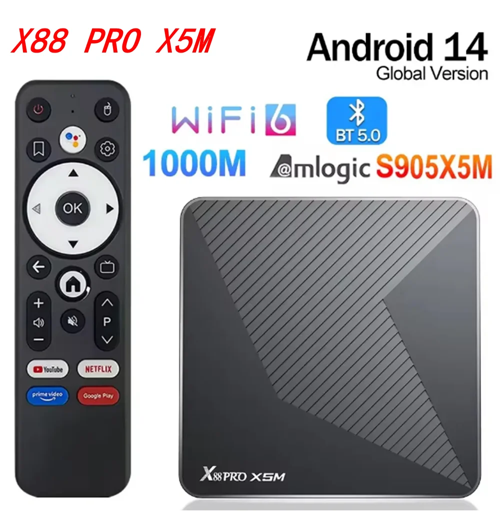TV BOX X88 PRO X5M 안드로이드 14 Amlogic S905X5M 쿼드 코어 4K LAN 1000M 듀얼 Wifi6 BT 5.0 음성 원격 미디어 플레이어 셋톱 박스