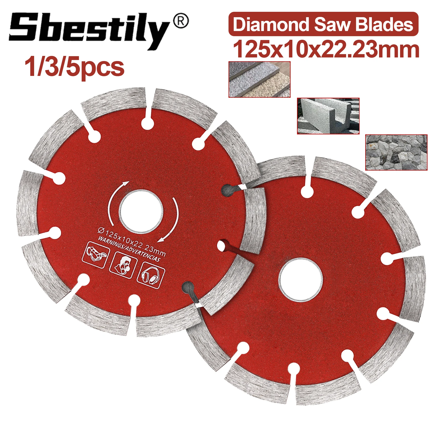 1/3/5개 125mm 다이아몬드 톱날 석재 벽 홈파기 건식 절단 휠 앵글 그라인더용 세라믹 타일 제이드 및 비취 절단용