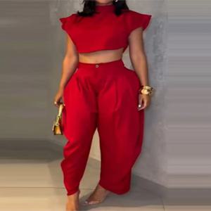 새로운 여름 패션 여성 하이웨이스트 바지 탑 투피스 세트 여성 우아한 블랙 캐주얼 투피스 의상