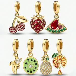 925 스털링 실버 오렌지 수박 과일 시리즈 참 비즈 DIY 팔찌 목걸이 제작 고품질 쥬얼리 선물