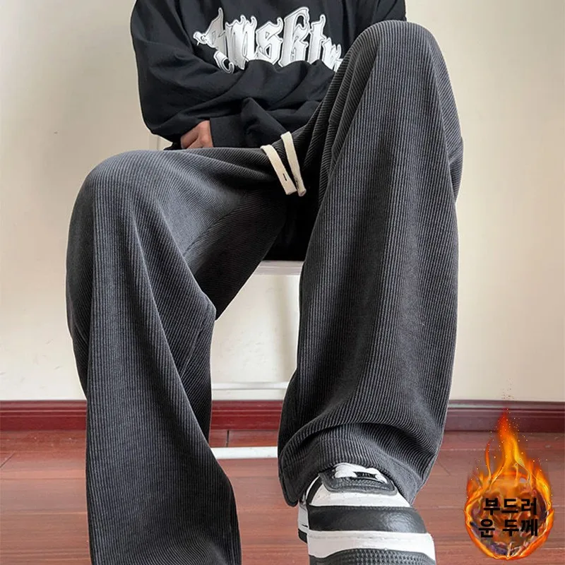 미국 홍콩 스타일 캐주얼 팬츠 남성용 가을 겨울 루즈 스트레이트 레그 바지 와이드 레그 스포츠 롱 팬츠