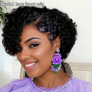 픽시컷 가발 인모 워터웨이브 가발 13x4x1 레이스 프론트 가발 짧은 곱슬머리 자연스러운 여성용 가발