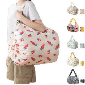 대형 접이식 쇼핑백 재사용 가능한 에코백 식료품 포장 비치 장난감 보관 가방 숄더백 고양이 레몬 프린팅 파우치 토트백