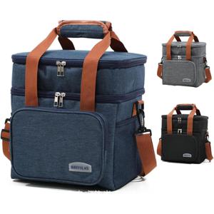 남녀공용 보온 도시락 가방, 접이식 방수 이중 쿨러백, 대용량 여행 캠핑 직장용 도시락 가방