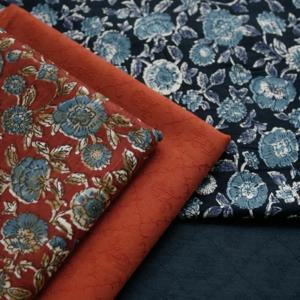 140x50cm 고대풍 짙은 파란색 꽃무늬 포플린 면직물 여성 축제 의류 드레스 셔츠 수제 재봉용 순면