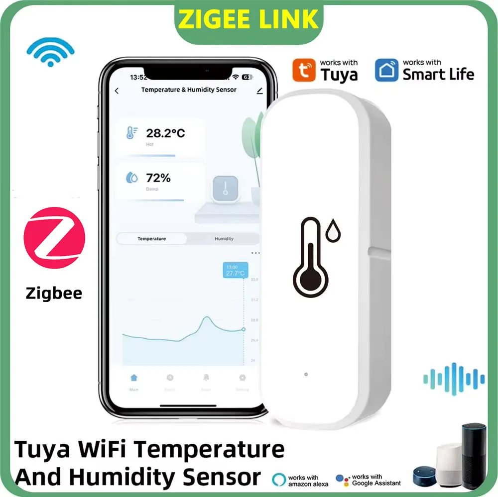 Tuya Zigbee 온도 및 습도 센서 스마트 라이프 앱 원격 모니터 Alexa Google용 스마트 홈 실내 온도계 감지기