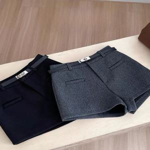 여성용 하이웨이스트 A라인 울 반바지 캐주얼 가을 겨울 슬리밍 트렌디 미니 사이즈 부티커블 다용도 팬츠