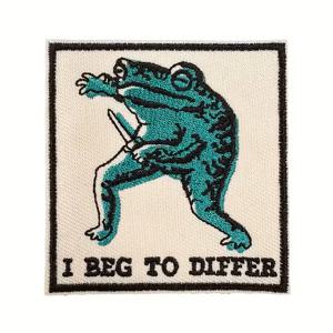 1개입 'I Beg To Differ' 자수 패치 다림질 부착 경고 유머러스 문구 배지 DIY 선물 의류 모자 가방 재킷 트러커 모자용
