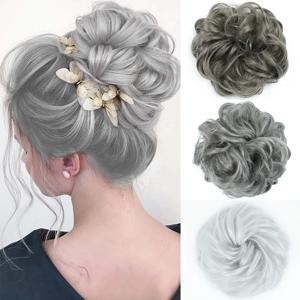 AZQUEEN 지저분한 롤빵 머리 확장 합성 탄성 밴드 곱슬 웨이브 Chignon Scrunchies 여성용 도넛 Updo 헤어 피스