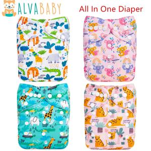 U Pick ALVABABY AIO 기저귀 올인원 기저귀 수 놓은 1pc 4 레이어 대나무 삽입 재사용 가능한 아기 천 기저귀