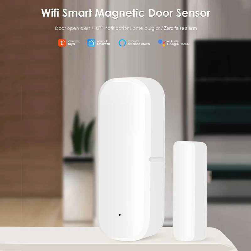 앱 알림 알림 기능이 있는 Wi-Fi 문짝 열림 감지기, Tuya 창 센서, 홈 보안용 접촉 센서, 검정색