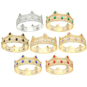 남자를위한 라운드 웨딩 킹 티아라 헤드 피스 라인 석 로얄 크라운 머리 장식 중요한 행사 머리 보석 액세서리