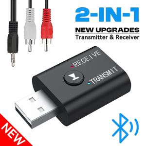 2 In 1 Bluetooth 5.0 오디오 수신기 송신기 차량용 키트 스피커 TV PC 용 마이크가있는 3.5mm AUX USB 스테레오 음악 무선 어댑터