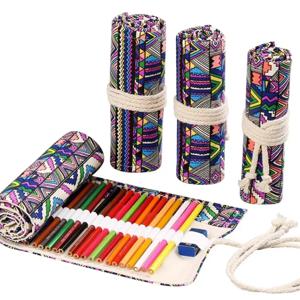 12/24/36/48/72 홀 컬러풀 천 필통 문구류 화장품 필통 보관 가방 필통 롤 학교 용품 050045