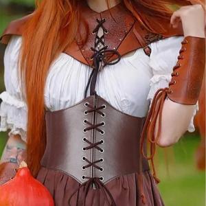 여성용 중세 허리 벨트 다크 브라운 탄성 바인딩 벨트, 트렌디 장식, 레트로 바이킹, 르네상스 원피스 액세서리, 코스프레 소품