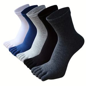 남성용 단색 다섯 손가락 양말 5켤레 심플한 면 냄새 방지 및 통기성 분할 발가락 양말