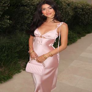 Dulzura 등 없는 레이스업 스파게티 스트랩, 컷 아웃 미디 원피스, 여성 클럽 홀리데이 이브닝 파티 드레스, Y2K 의류, 드롭 배송