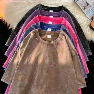 230G 코튼 아메리칸 라지 사이즈 남성 티셔츠, 여름 빈티지 의류, 워싱 티, 캐주얼 반팔, 기본 남성 상의