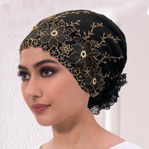 통기성 자수 레이스 터번 모자 이슬람 여성 여름 머리 커버 Headscarf 모자 이슬람 모자를 쓰고 있죠 보닛 여성 머리 랩