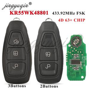 Jingyuqin 자동차 원격 키 포드 포커스 Fiesta C-Max Mondeo Ecosport Galaxy Kuga 스마트 열쇠가없는 2/3 버튼 433MHz KR55WK48801