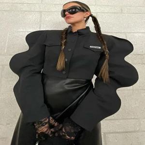 여성 싱글 브레스트 캐주얼 숏 아우터 코트, 기묘한 고양이, 패셔너블한 특수 소매 재킷, Y2K 가을 따뜻함, 와일드 스트리트