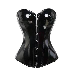 블랙 PVC 비닐 코르셋 플러스 사이즈 여성 섹시한 오버 버스트 Bustiers 탑 반짝 이는 가죽 란제리 Steampunk Corselet 레이스 업 Korsett