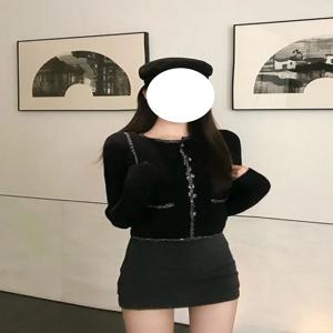 블랙 짧은 니트 스웨터 여성 가을 ​​겨울 느슨한 슬리밍 긴 소매 부드럽고 편안한 탑 한국 스타일 통근 패션