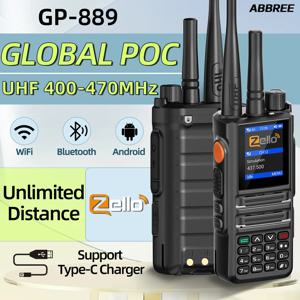 ABBREE GP-889 듀얼 모드 네트워크 POC 라디오 워키토키 젤로, 글로벌 UHF, 블루투스, 와이파이, 2G, 4G 심카드, 안드로이드, C타입 햄 라디오