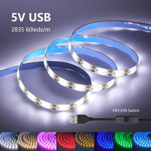 5V USB Led 스트립 빛 SMD 2835 60Leds/m 유연한 리본 테이프 TV 배경 조명 1M 2M 3M 5M LED 문자열 빛 룸 장식