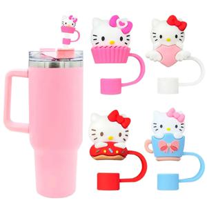 4Pcs 10mm HelloKitty 밀짚 커버 캡 방진 재사용 가능한 밀짚 팁 스탠리 컵 용 뚜껑 누출 방지 방진 밀짚 커버
