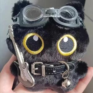 15 Cm 키 체인 록 음악 검은 고양이 플러시 장난감 기타 귀여운 펑크 스타일 인형 Schoolbag 펜던트 친구 생일 선물