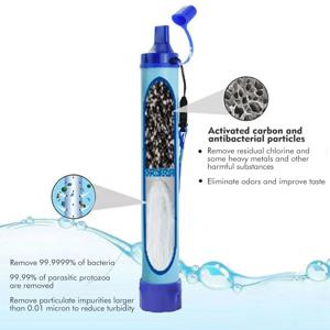 396 갤런 야외 개인용 정수 필터 0.01Mi 4단계 여과 시스템 여행용 휴대용 정수기 생존 빨대