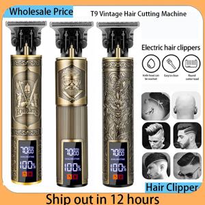 T9 빈티지 헤어 클리퍼 휴대용 헤어 커팅 머신 USB 고속 충전 면도기 이발사 남성용 Barbe용 무선 헤어 트리머