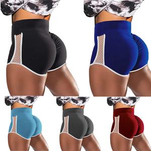 여성용 하이웨이스트 복부 압박 힙업 숏 팬츠, 피트니스 숏 팬츠, 속이 비치는 스플라이스 숏 팬츠
