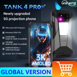 유니허츠 8849 탱크 4 프로 5G AI 러기드 폰 내장 720P 프로젝터 IP68/69 디멘시티 8300 512GB/1TB ROM 16GB/18GB RAM 3k AMOLED