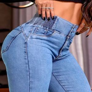ALLUKASA 2025 가을 겨울 우아한 하이 웨이스트 버튼 프론트 캐주얼 여성 청바지 섹시한 패션 백 Shirred Trouser Bottom