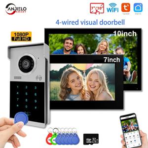 안지엘로 투야 스마트 메탈 도어벨 비디오 인터콤 시스템, 10인치 터치스크린, 4인치 1-락 안전 보호
