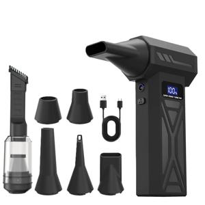 강력한 에어 블로워 110000RPM 4단계 조절 터보 제트 블로워 LED 라이트 배터리 디스플레이 무선 압축 공기 청소기 미니 전기 에어 더스터 충전식 클리너 PC 키보드 자동차 먼지 제거 눈잎 블로워 4단 조절 4개 노즐