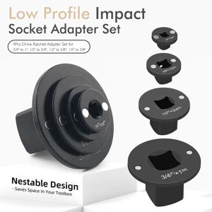 로우 프로파일 임팩트 소켓 어댑터 세트 3/4인치 ~ 1.1/2인치, 1/2인치 ~ 3/4인치, 1/4인치 ~ 3/8인치, 3/8인치 드라이브 래칫 어댑터 4개 소켓 어댑터 세트